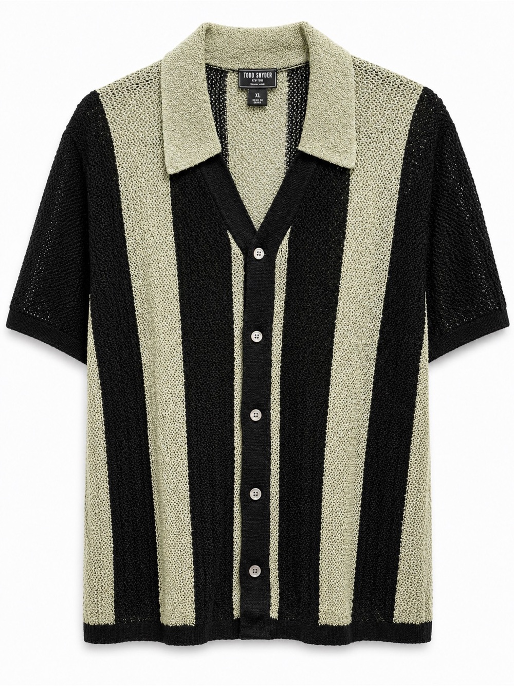 Todd Snyder Black and Cream Striped Knit Camp Shirt